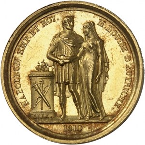 Premier Empire / Napoléon Ier (1804-1814). Médaillette d’Or, mariage avec Marie-Louise d’Autriche, par Andrieu et Galle 1810, Paris.