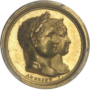 Premier Empire / Napoléon Ier (1804-1814). Médaillette d’Or, naissance du roi de Rome, par Andrieu et Galle, Frappe spéciale (SP) 1811, Paris.