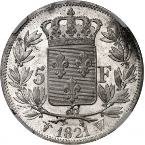 Louis XVIII (1814-1824). 5 francs nude bust 1821, W, Lille.
