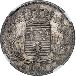 Charles X (1824-1830). 5 francs, 1er type 1826, L, Bayonne.
