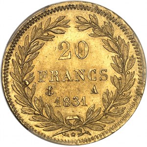Ludvík Filip I. (1830-1848). 20 franků holá hlava, zapuštěný okraj 1831, A, Paříž.