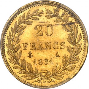 Ludvík Filip I. (1830-1848). 20 franků holá hlava, zapuštěný okraj 1831, A, Paříž.