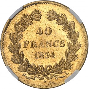 Ludvík Filip I. (1830-1848). 40 franků hlava vavřínu 1834, L, Bayonne.