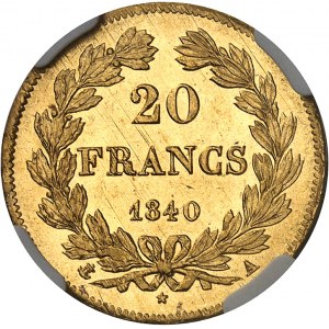 Louis-Philippe I (1830-1848). 20 francs tête laurée 1840, A, Paris.