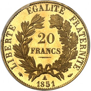 IIe République (1848-1852). 20 francs Cérès, Flan bruni (PROOF) 1851, A, Paris.