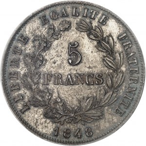 IIe République (1848-1852). Essai de 5 francs, concours de 1848, par Dieudonné, Frappe spéciale (SP) 1848, Paris.