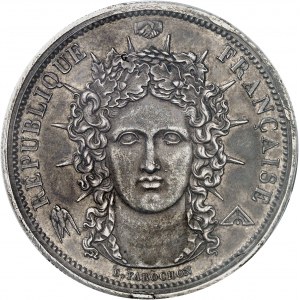 IIe République (1848-1852). Essai-piéfort de 5 francs en argent, concours de 1848, 2e type par Farochon, Frappe spéciale (SP) 1848, Paris.