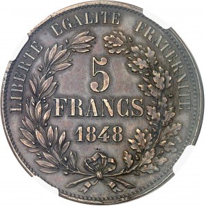 IIe République (1848-1852). Essai de 5 francs, hors concours par Rogat 1848-1849, Paris.