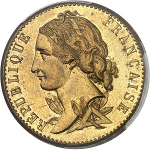 IIe République (1848-1852). Essai-piéfort de 10 centimes, en cuivre jaune, concours de 1848, par Magniadas, Frappe spéciale (SP) 1848, Paris.
