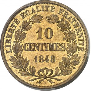 IIe République (1848-1852). Essai-piéfort de 10 centimes, en cuivre jaune, concours de 1848, par Magniadas, Frappe spéciale (SP) 1848, Paris.