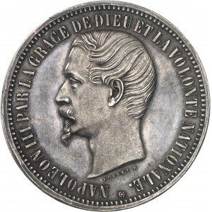 Second Empire / Napoléon III (1852-1870). Essai de 5 francs tête nue, par Bouvet, Frappe spéciale (SP) 1853, Paris.