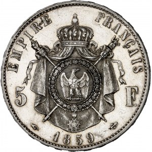 Second Empire / Napoléon III (1852-1870). 5 francs tête nue 1859, A, Paris.
