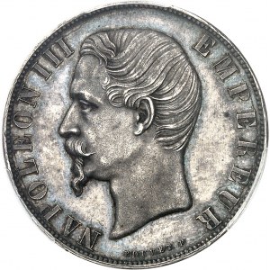Second Empire / Napoléon III (1852-1870). Épreuve de 2 francs tête nue, tranche lisse, par Bouvet, Frappe spéciale (SP) 1856, Paris.