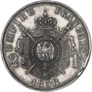Second Empire / Napoléon III (1852-1870). Épreuve de 2 francs tête nue, tranche lisse, par Bouvet, Frappe spéciale (SP) 1856, Paris.