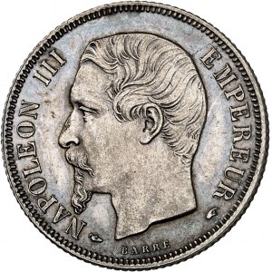 Second Empire / Napoléon III (1852-1870). 1 franc tête nue, Flan bruni (PROOF) 1853, A, Paris.