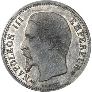 Second Empire / Napoléon III (1852-1870). 1 franc tête nue, Flan bruni (PROOF) 1855, A, Paris.