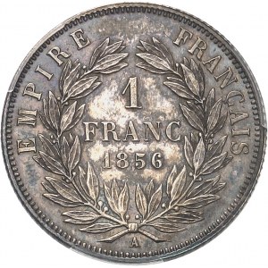Second Empire / Napoléon III (1852-1870). 1 franc tête nue, Flan bruni (PROOF) 1856, A, Paris.