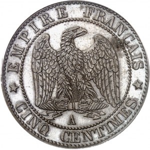 Second Empire / Napoléon III (1852-1870). Cinq centimes tête nue, Flan bruni (PROOF) 1857, A, Paris.