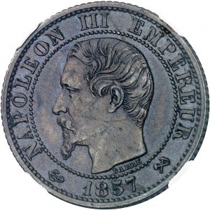 Second Empire / Napoléon III (1852-1870). Piéfort double de cinq centimes tête nue 1857, B, Rouen.