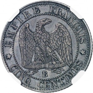 Second Empire / Napoléon III (1852-1870). Piéfort double de cinq centimes tête nue 1857, B, Rouen.