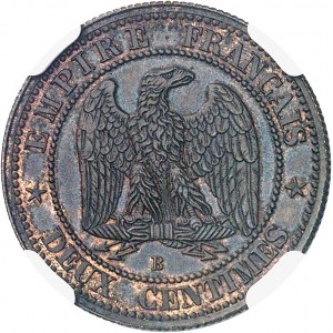 Second Empire / Napoléon III (1852-1870). Piéfort double de deux centimes tête nue 1857, B, Rouen.