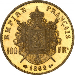 Second Empire / Napoléon III (1852-1870). Essai de 100 francs tête laurée, Frappe spéciale (SP) 1862, E, Paris.