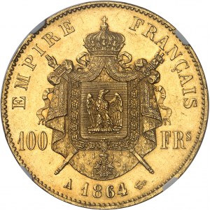 Second Empire / Napoléon III (1852-1870). 100 francs tête laurée 1864, A, Paris.