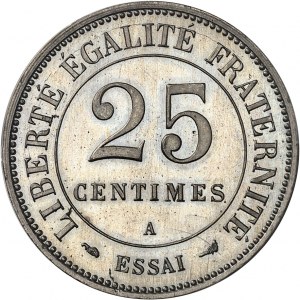 IIIe République (1870-1940). Essai de 25 centimes Merley, 2e type, flan rond, Frappe spéciale (SP) 1902, A, Paris.