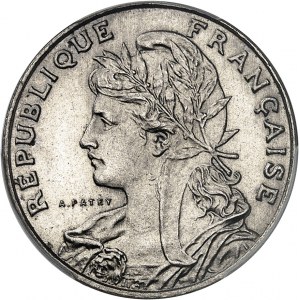 IIIe République (1870-1940). Essai de 25 centimes Patey, 1er type (carré), flan rond, type adopté, Frappe spéciale (SP) 1904, Paris.