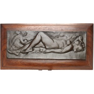 IIIe République (1870-1940). Plaque uniface (fonte ?), Ève et la tentation du serpent, par P.-V. Dautel ND, Paris.