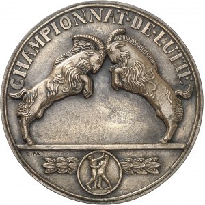 IIIe République (1870-1940). Fonte uniface, Championnat de lutte, par C.-L. Mascaux ND (c.1924), Paris.