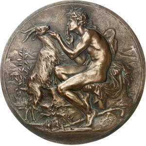 Dritte Republik (1870-1940). Einfarbiger Guss, Pastorale ou Faune jouant avec un bouc, von A. Patey 1883, Paris (Godard).