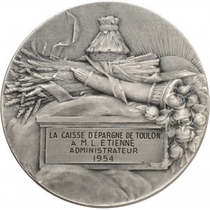 IIIe République (1870-1940). Médaille, l'Épargne, Caisse d'épargne de Toulon, by Ch. Pillet ND (av. 1925), 1954, Paris.