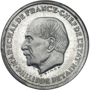 État Français (1940-1944). Essai de 10 francs Pétain en aluminium par Simon, Frappe spéciale (SP) 1941, Paris.