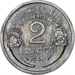 French State (1940-1944). Essay of 2 francs Morlon in iron, thick blank, Frappe spéciale (SP) 1941, Paris.
