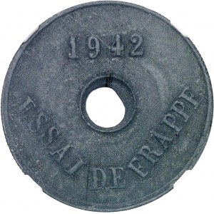 État Français (1940-1944). Essai de frappe au module de 20 centimes, deux faces identiques 1942, Paris.