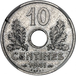 État Français (1940-1944). Essai de 10 centimes État français, grand module, en aluminium 1941, Paris.