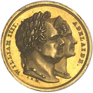 Guillaume IV (1830-1837). Médaillette en Or, le roi sauvé d’une blessure à Ascot, par J.-B. Merlen, Frappe spéciale (SP) 1832, Londres.