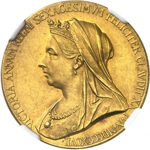 Victoria (1837-1901). Médaille d’Or, Jubilé de diamant de la Reine, par G. W. de Saulles d’après T. Brock 1897, Londres.