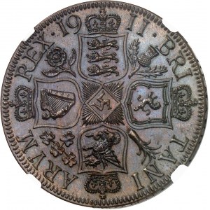 Georges V (1910-1936). Essai de double florin (4 shillings), frappe privée du Dr Reginald Huth, Flan bruni (PROOF) 1911, Londres (J. Pinches).