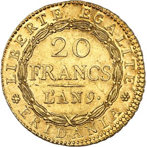 Gaule subalpine (1800-1802). 20 francs Marengo An 9 (1801), Turin.