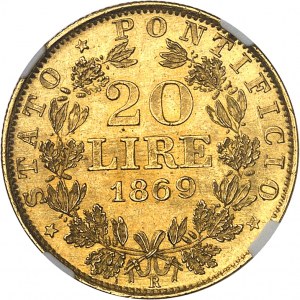 Vatican, Pius IX (1846-1878). 20 lire 1869 - Year XXIV, R, Rome.