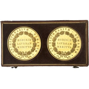 Vatican, Pie IX (1846-1878). Coffret de 2 médailles d’Or d’honneur et de mérite, par G. Bianchi et N. Cerbara, d’aspect Flan bruni (PROOFLIKE) An XX (1866), Rome.