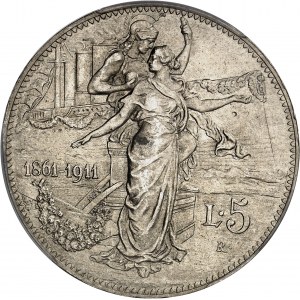 Victor-Emmanuel III (1900-1946). 5 lire, fiftieth anniversary of the Kingdom 1911, R, Rome.