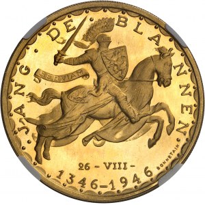Charlotte (1919-1964). Essai de 100 francs Prince Jean, 600e anniversaire de la Bataille de Crécy et mort de Jean Ier l’Aveugle, roi de Bohême, par A. Bonnetain 1946.