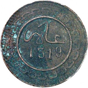 Abdül Aziz I (1894-1908). Próba 1 mouzouna, bez 1, stempel okolicznościowy (SP) AH 1319 (1901), Fez.