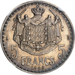Ludwik II (1922-1949). Egzemplarz próbny za 5 franków w srebrze, 1945, Paryż.