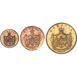 Charles Ier, Prince (1866-1881). Lot de 1 banu, 2 et 5 bani, Frappes spéciales (SP) 1867, Heaton.