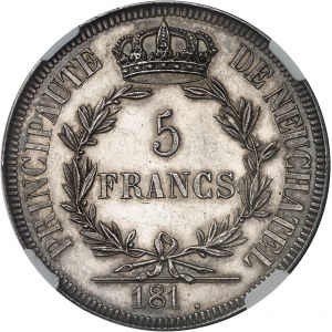 Neuchâtel (Principauté de), Alexandre Berthier (1806-1814). Épreuve de 5 francs à la date incomplète, refrappe postérieure 181- (1813), Paris.