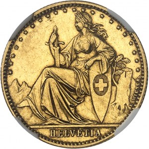 Confédération Helvétique (1848 à nos jours). Essai de 20 francs HELVETIA par L. Wiener 1873, tête d’ange, Bruxelles.